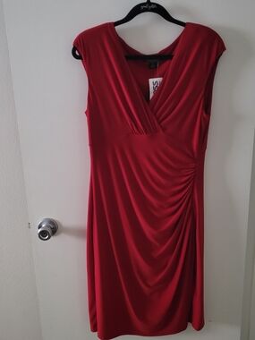 Ralph Lauren Red Cap-Sleeve Faux-Wrap Midi Dress